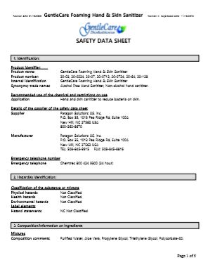 Msds Sds And Tech Data Alcohol Free Hand Sanitizer More Gentlecare Solutions